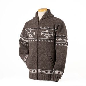 Lost Horizons 100% Wool Eagle Sweater Full Zip Coat - Dark Neutral | Size M